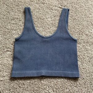 The Workshop • Washed Blue Seamless Ribbed Cropped Tank